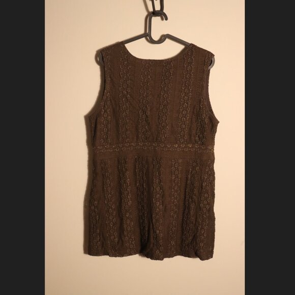 Lane Bryant, brown sleeveless tunic top with waist band, textured fabric 14/16 - Picture 4 of 8